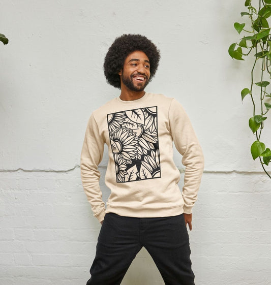 Mens sunflower outline crewneck sweatshirt.