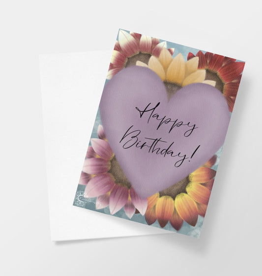 Floral heart Birthday greetings card.