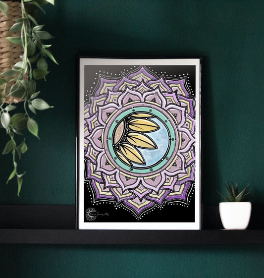 Geometric sunflower poster print.
