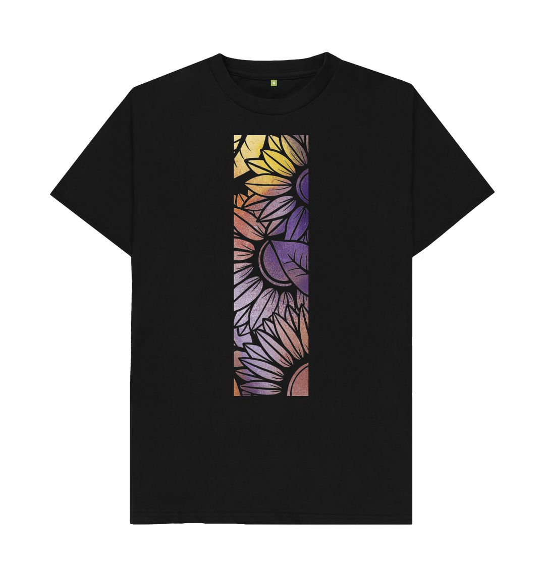 Black Unisex Rainbow Spray flowers T-shirt.