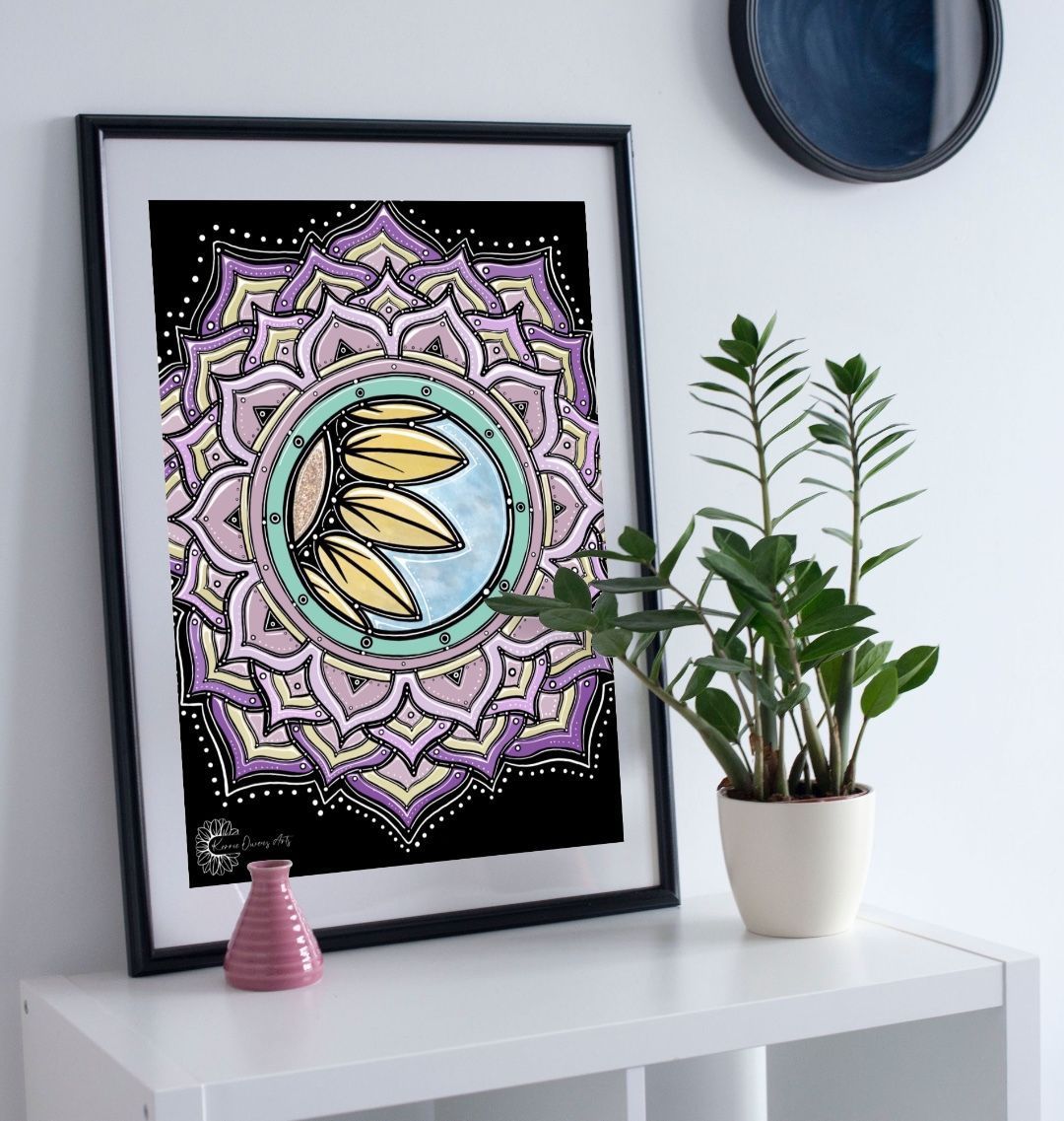 Geometric sunflower poster print.