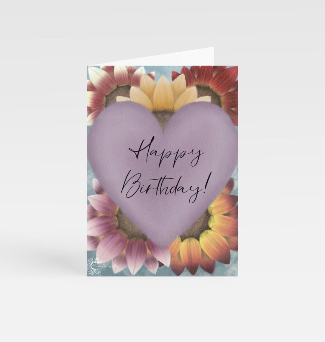 Floral heart Birthday greetings card.