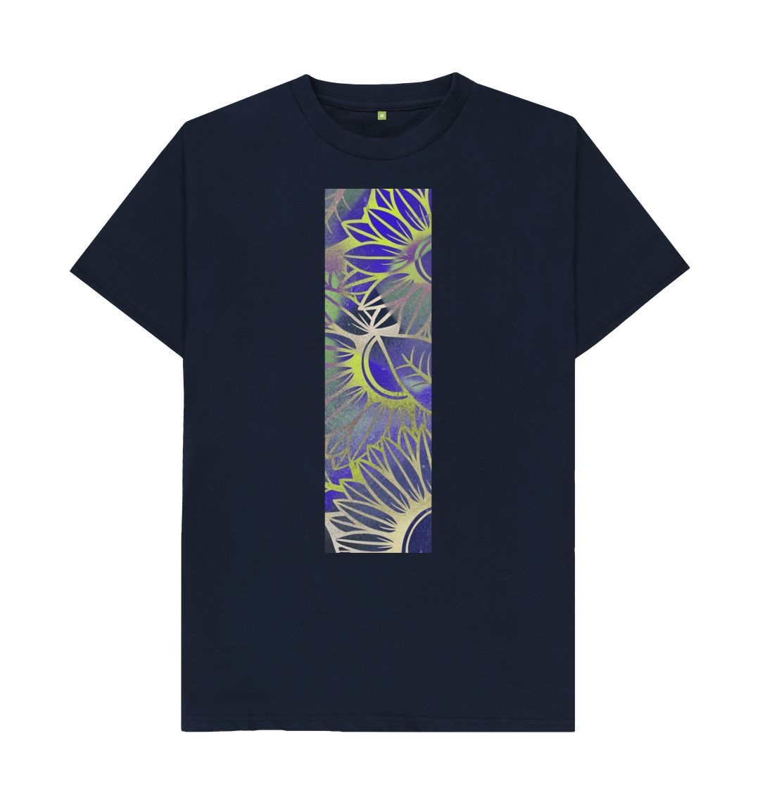 Navy Blue Unisex green spectrum sunflowers T-Shirt.