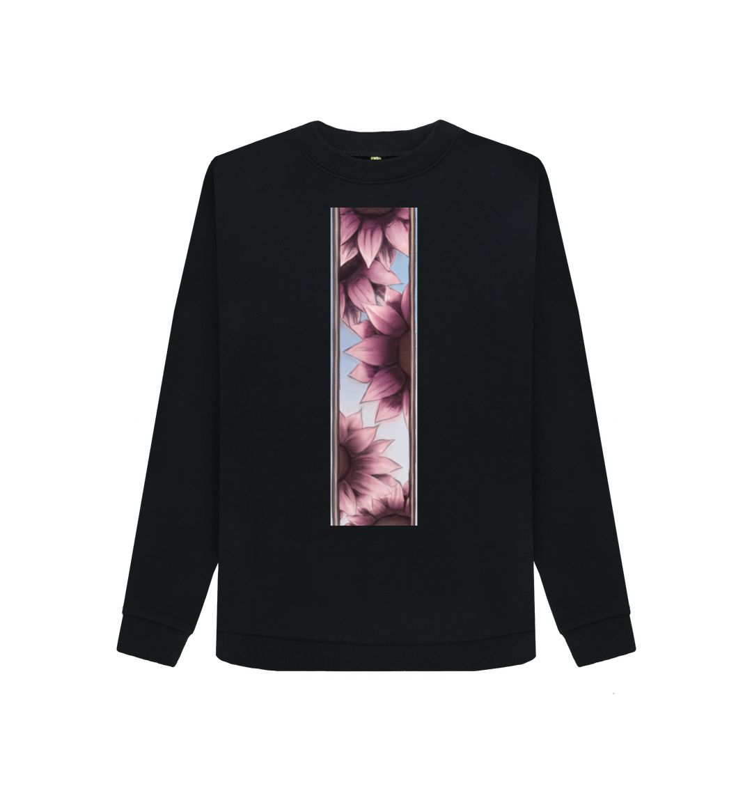 Black Ladies stripe of pink flowers sweatshirt.