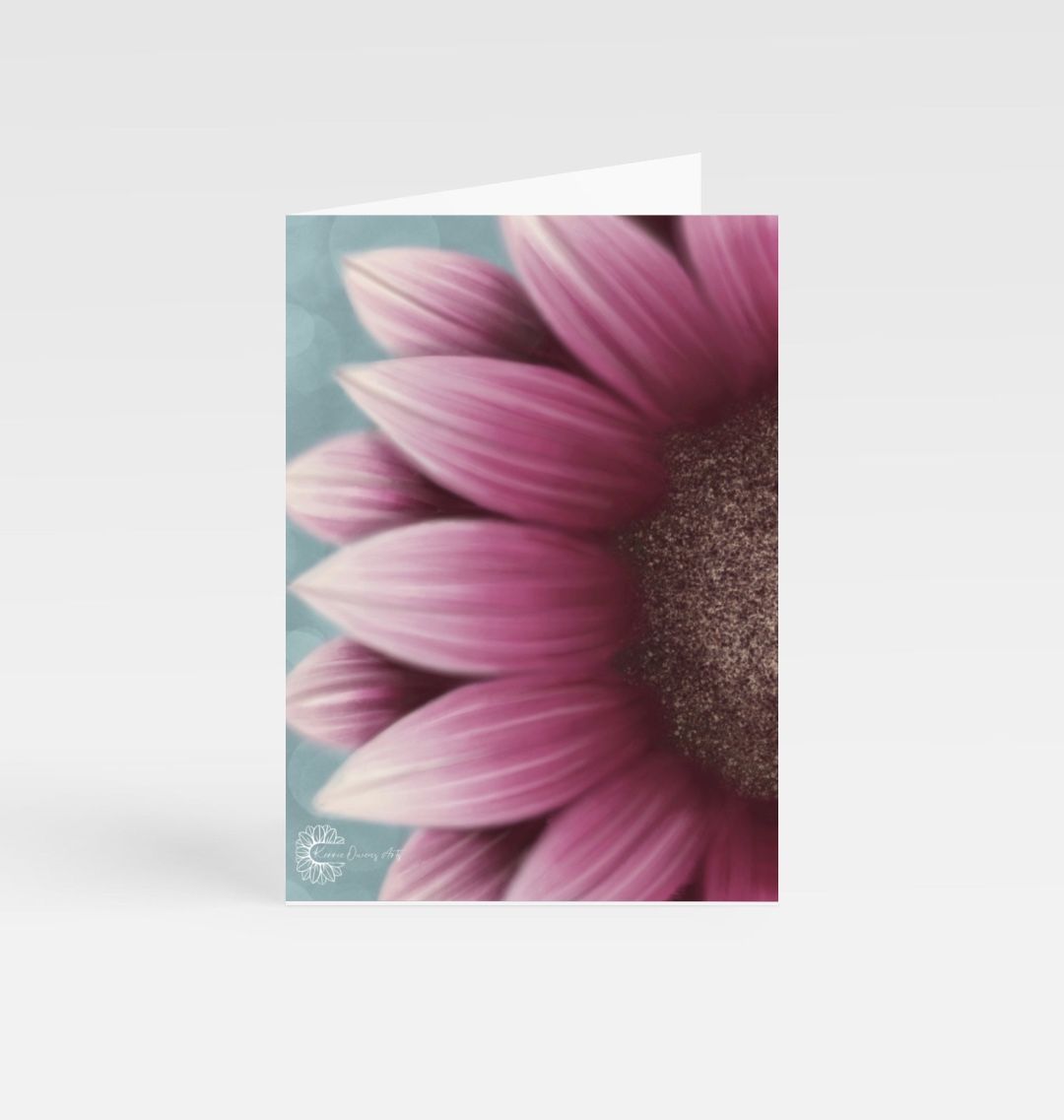 Pink sunflower side view greetings cards.