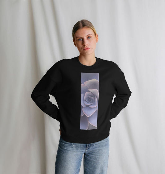 Women’s pastel purple succulent banner oversized sweatshirt.