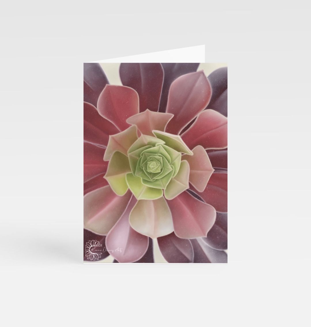 Green to purple ombré succulent greeting card.