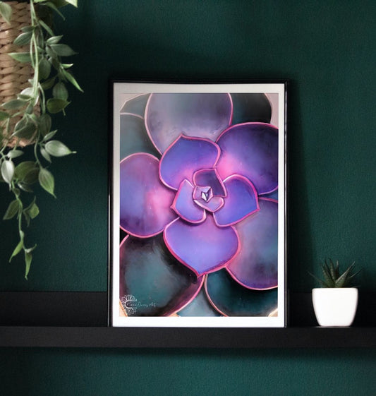 Pink to purple ombré succulent poster print.