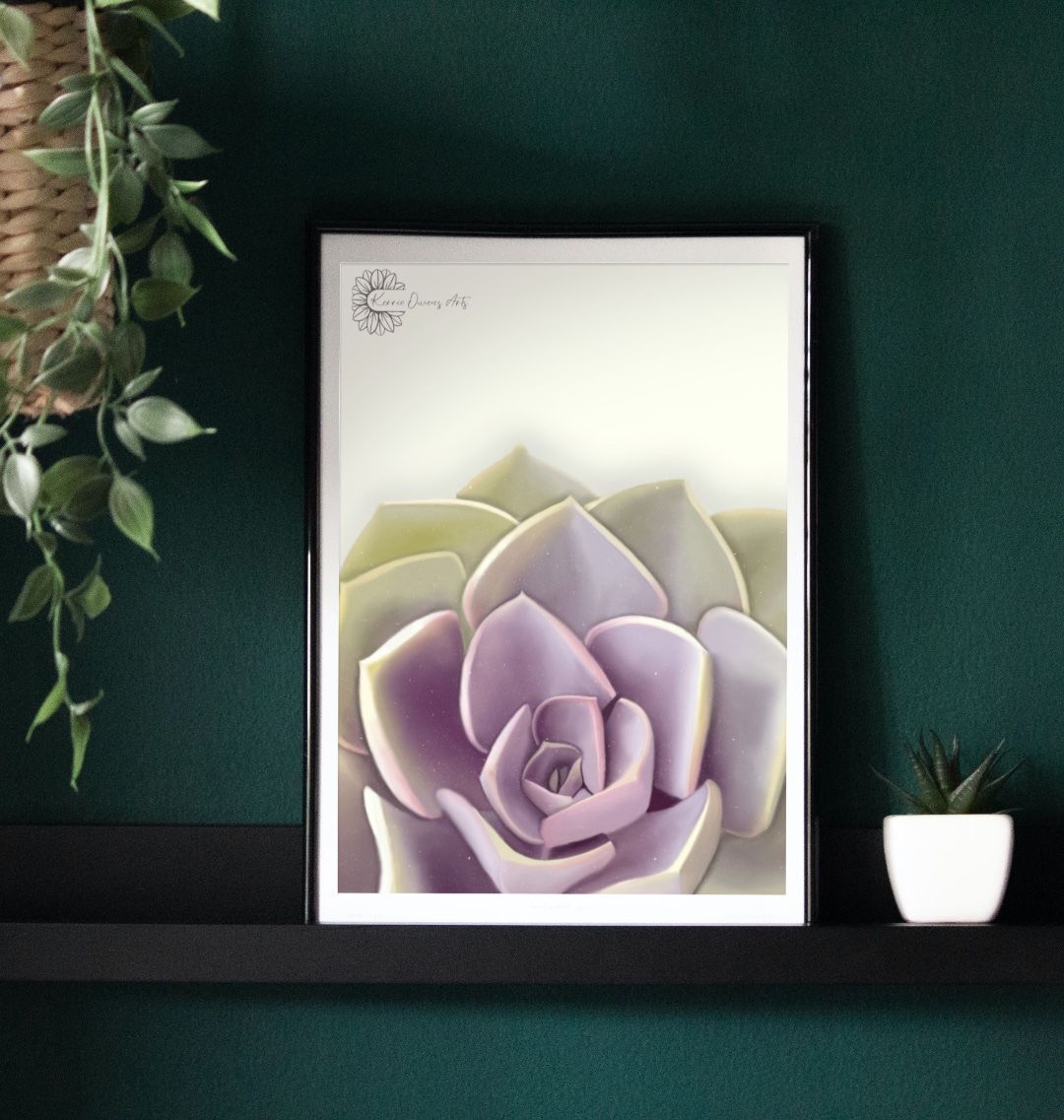 Purple and green ombré succulent poster print.