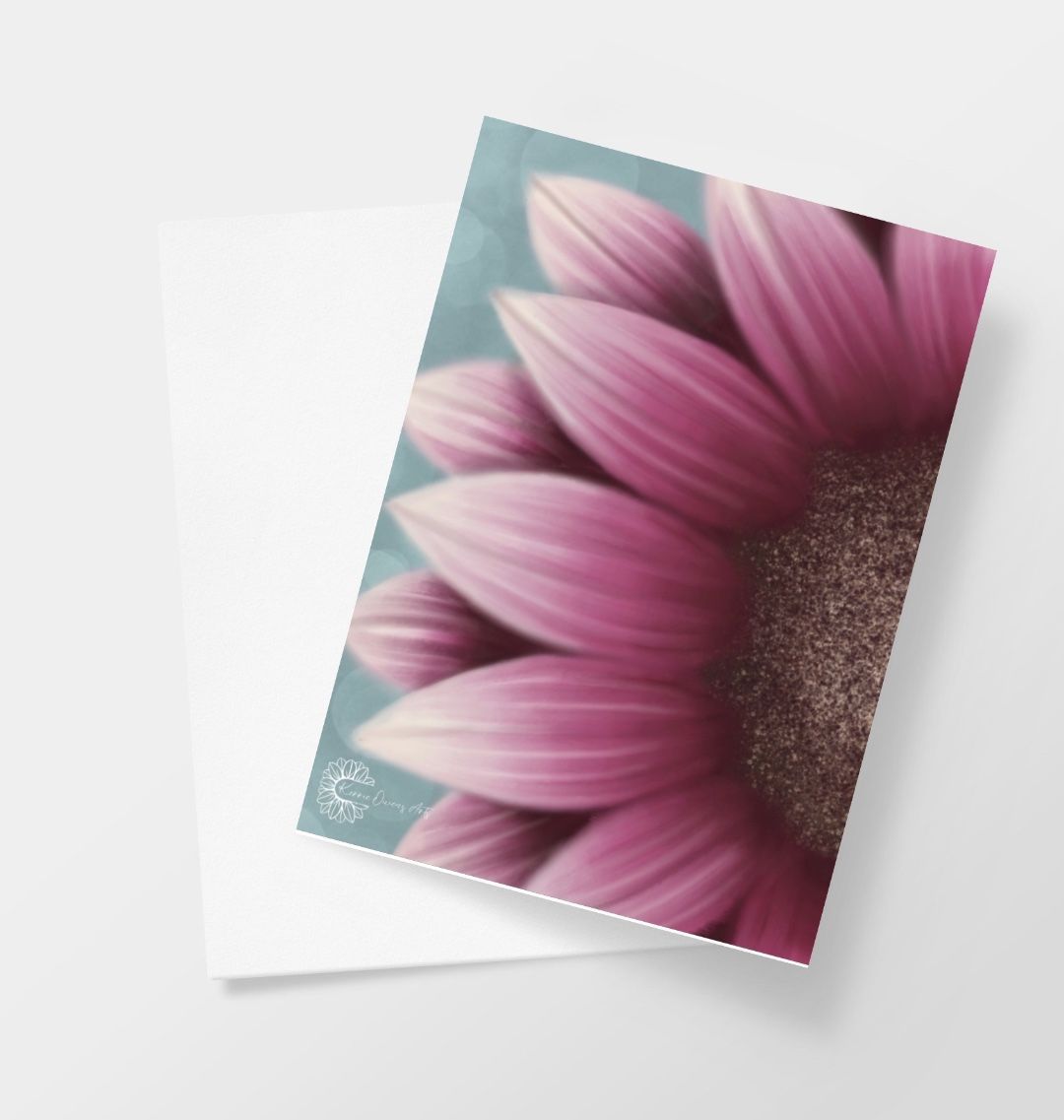 Pink sunflower side view greetings cards.
