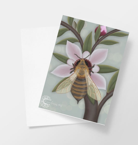 Honey bee on manuka honey greetings cards.