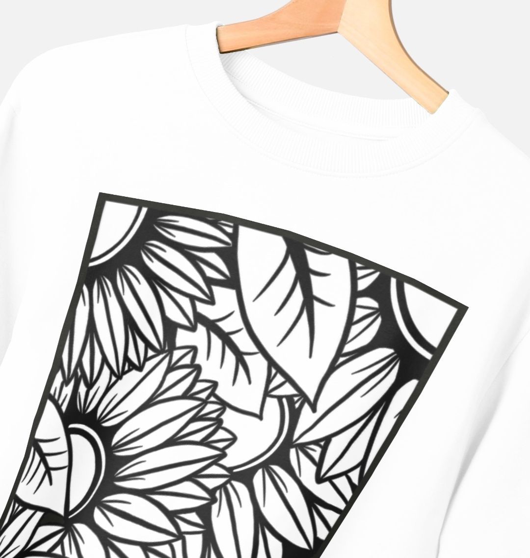 Ladies black lined sunflower sweatshirt.