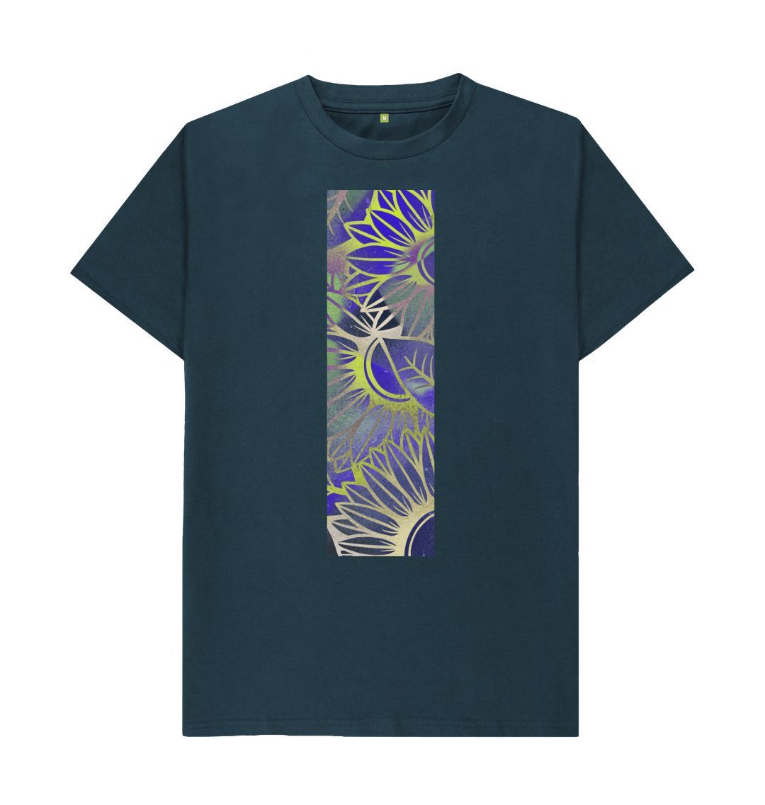 Denim Blue Unisex green spectrum sunflowers T-Shirt.