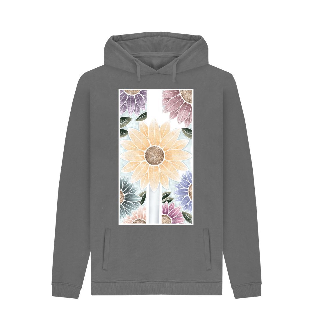 Slate Grey Unisex sunflower banner motif hoodie