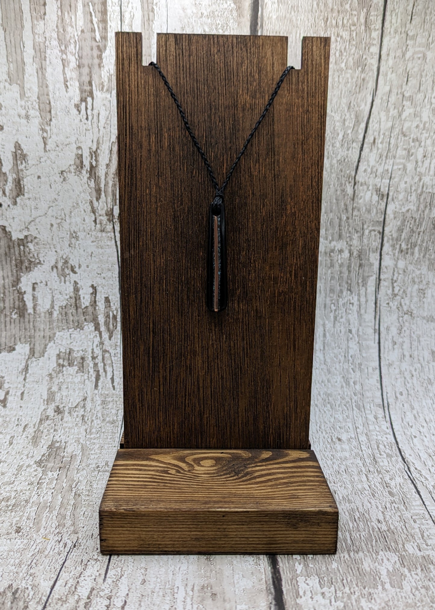 Fenland bog oak roimata pendants with mussel shell and copper wire