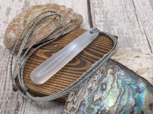 Selenite satin spar roimata tear drop pendant