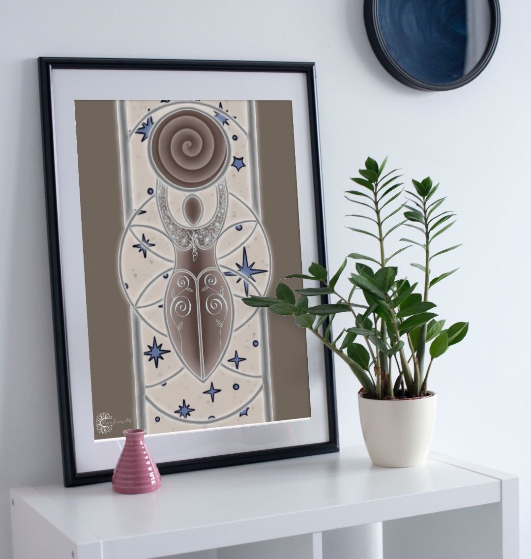 Rose gold goddess in brown poster print.