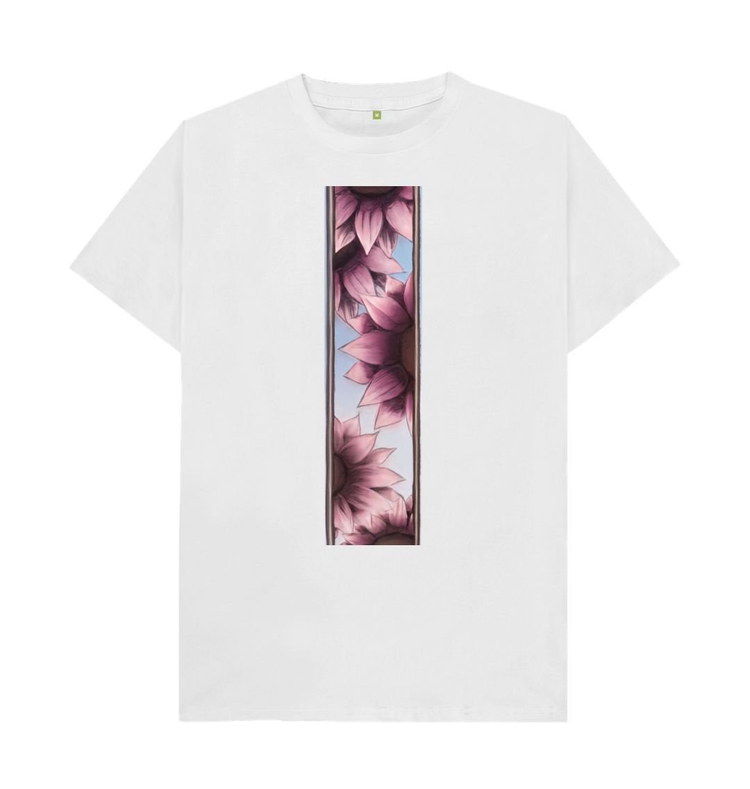 White Unisex stripe of pink flowers T-Shirt.