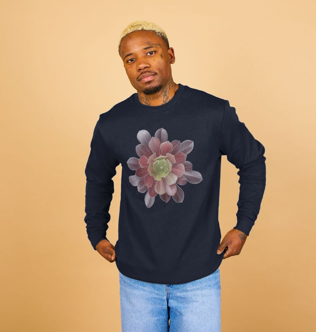 Men’s Green to purple ombré succulent sweatshirt.
