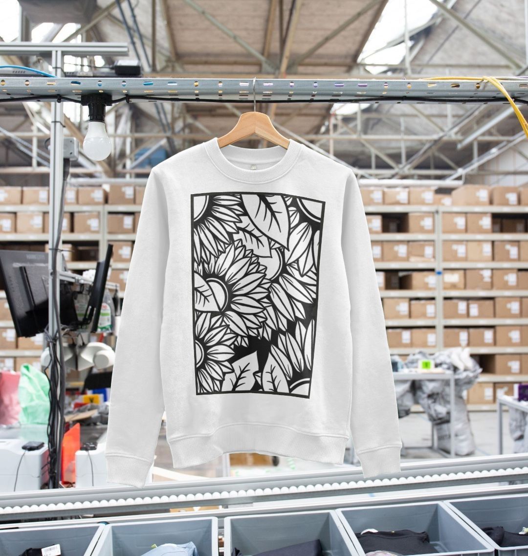 Ladies black lined sunflower sweatshirt.
