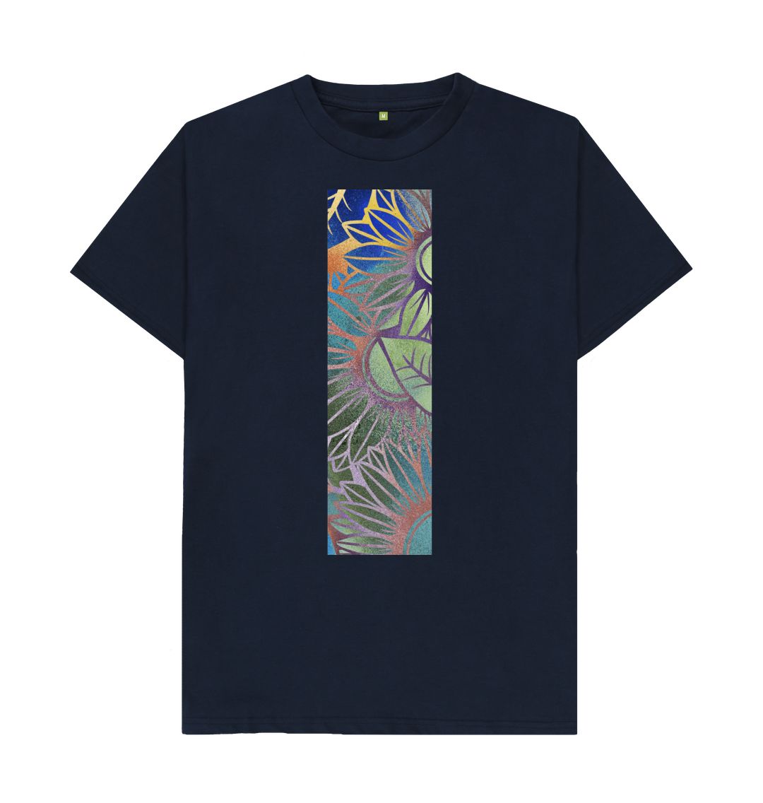 Navy Blue Unisex colour spectrum sunflowers T-Shirt.