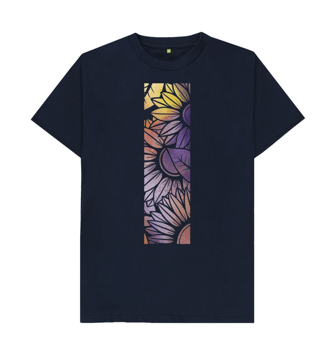 Navy Blue Unisex Rainbow Spray flowers T-shirt.