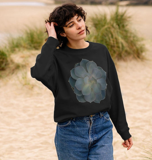 Green ombré succulent women's oversized sweatshirt.