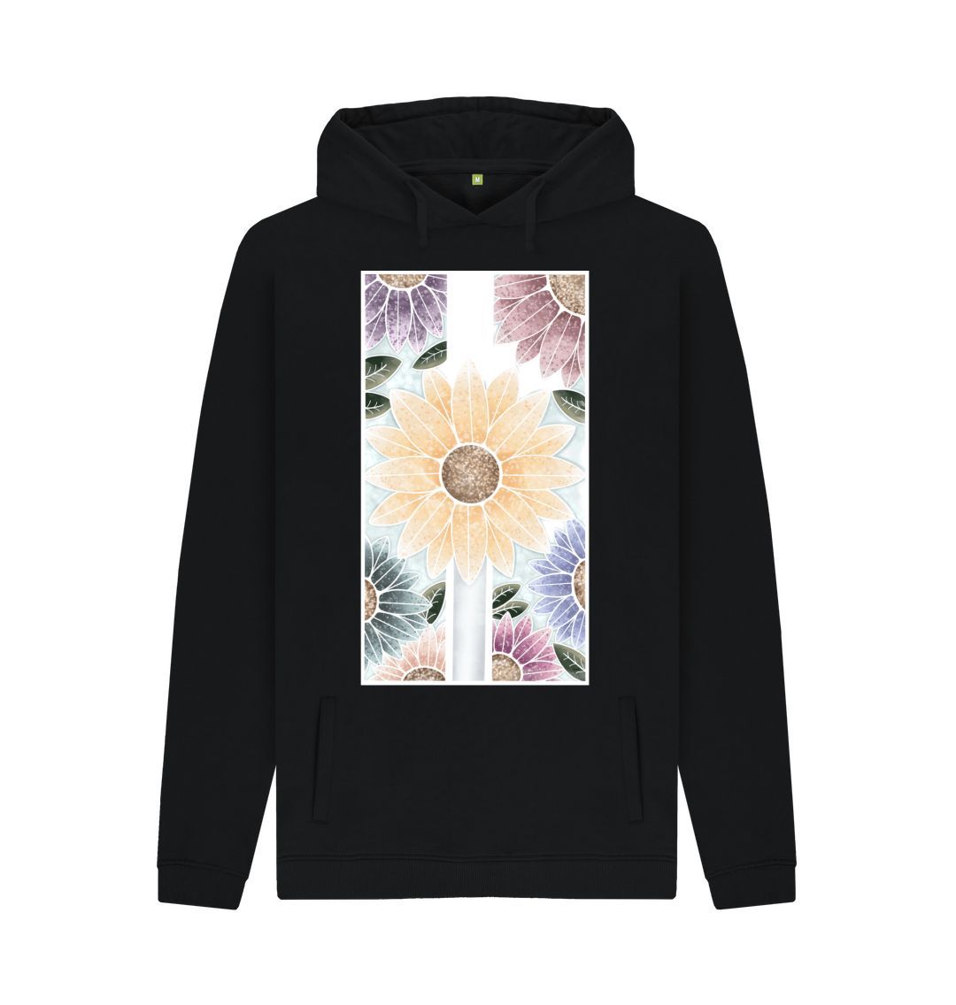 Black Unisex sunflower banner motif hoodie