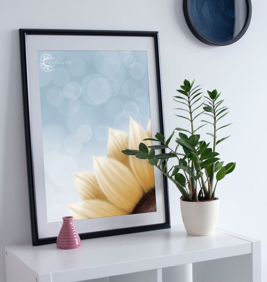 Corner view yellow sunflower poster print.