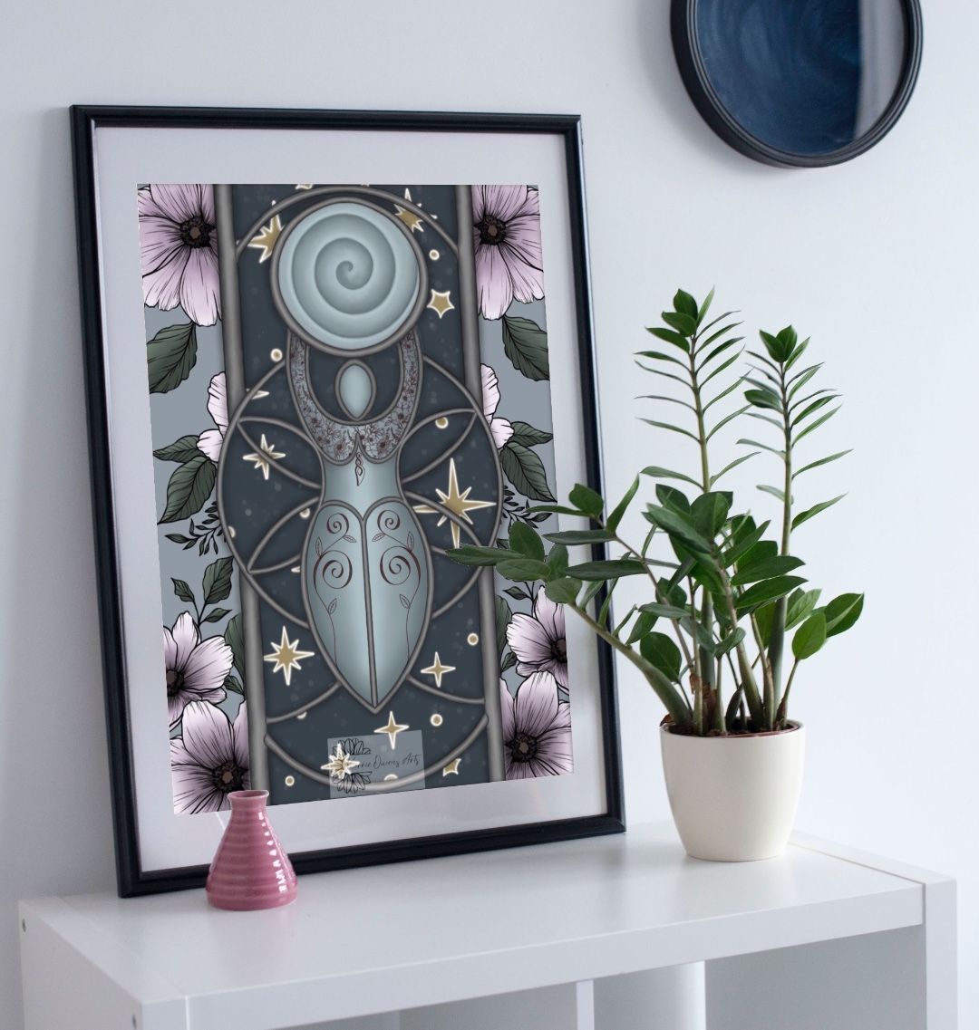 Cosmic blue goddess poster print.