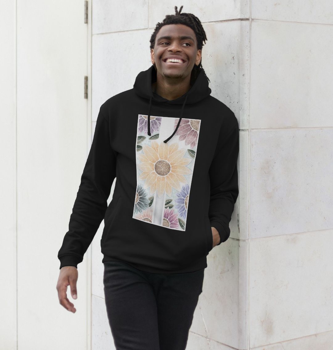 Unisex sunflower banner motif hoodie