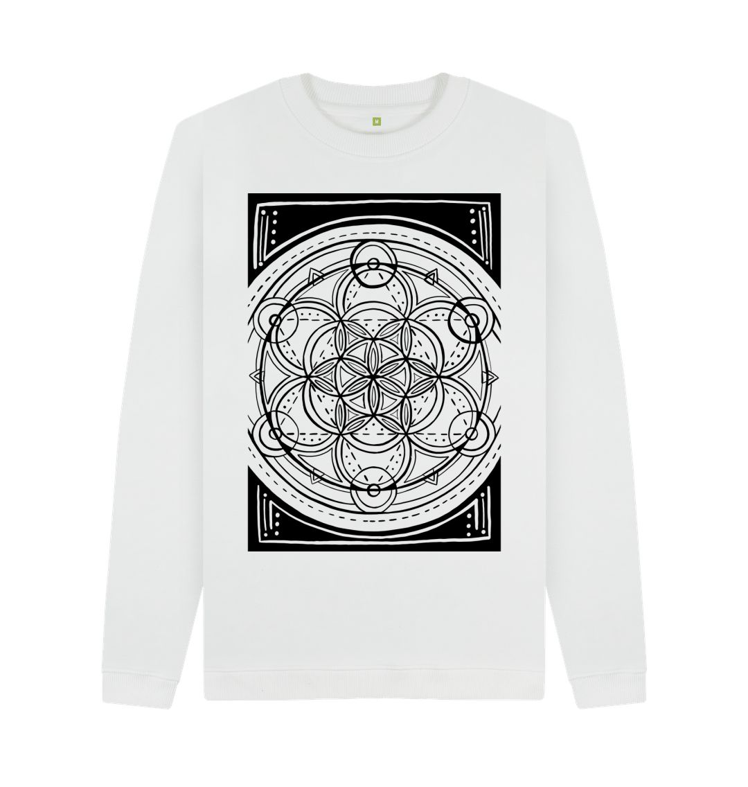 White Unisex geometric flower of sweatshirt.