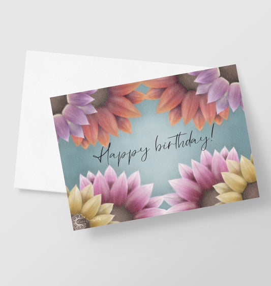 Floral happy birthday greetings card.