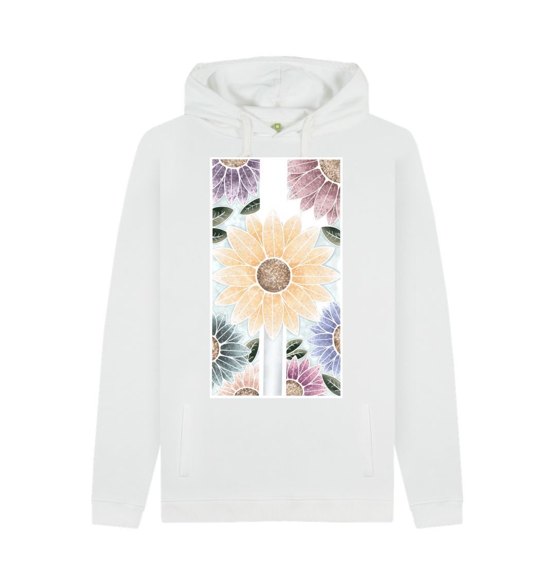 White Unisex sunflower banner motif hoodie