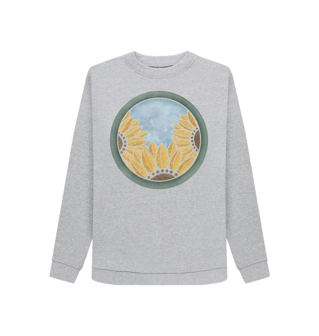 Light Heather Ladies triple sunflower sweatshirt.