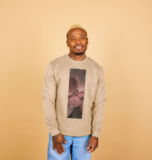 Men’s red to green succulent banner sweater.