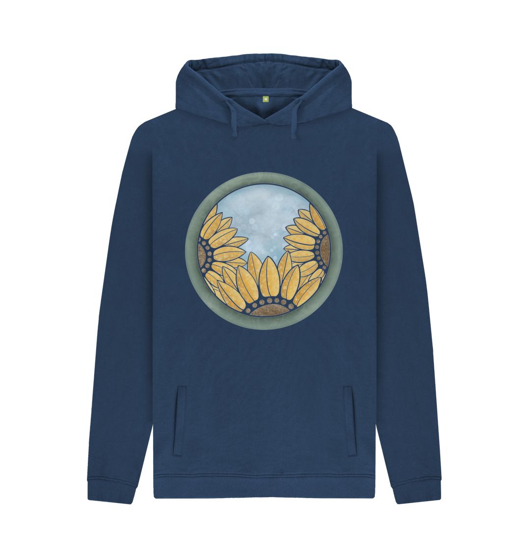 Navy Unisex Triple sunflower hoodie.