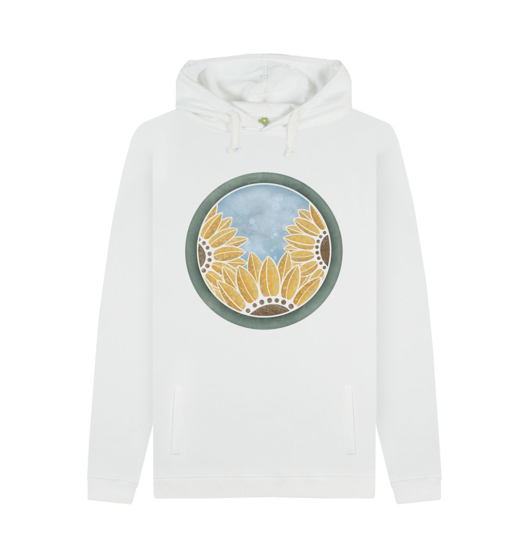 White Unisex Triple sunflower hoodie.