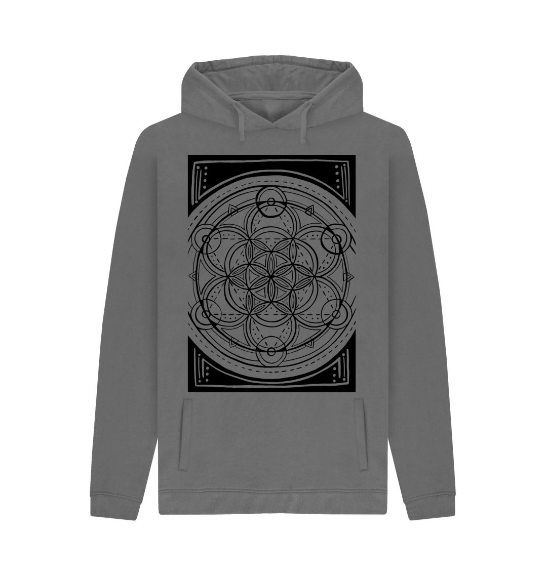 Slate Grey Unisex Geometric flower of life hoodie.