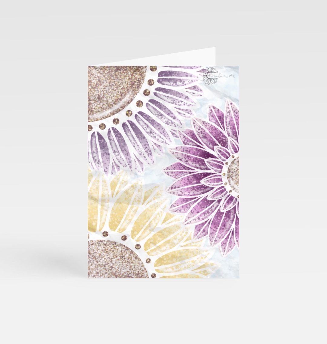 Triple splatter sunflowers greetings cards.