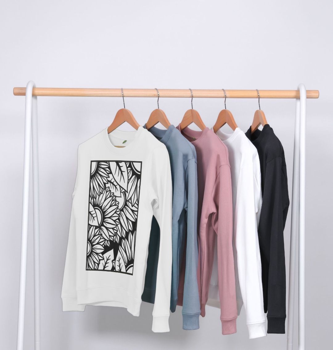 Ladies black lined sunflower sweatshirt.
