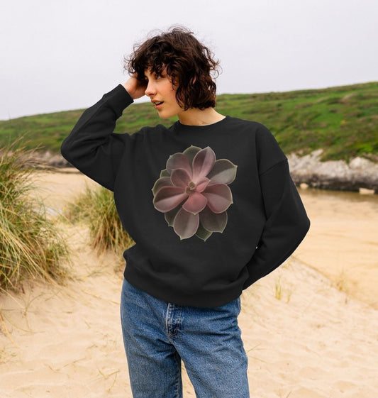 Red to green ombré succulent women’s oversized sweatshirt.