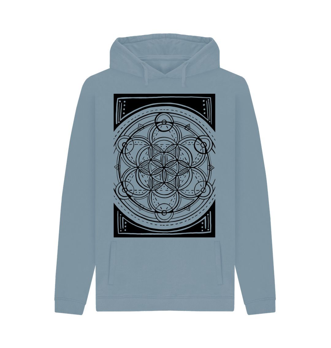 Stone Blue Unisex Geometric flower of life hoodie.