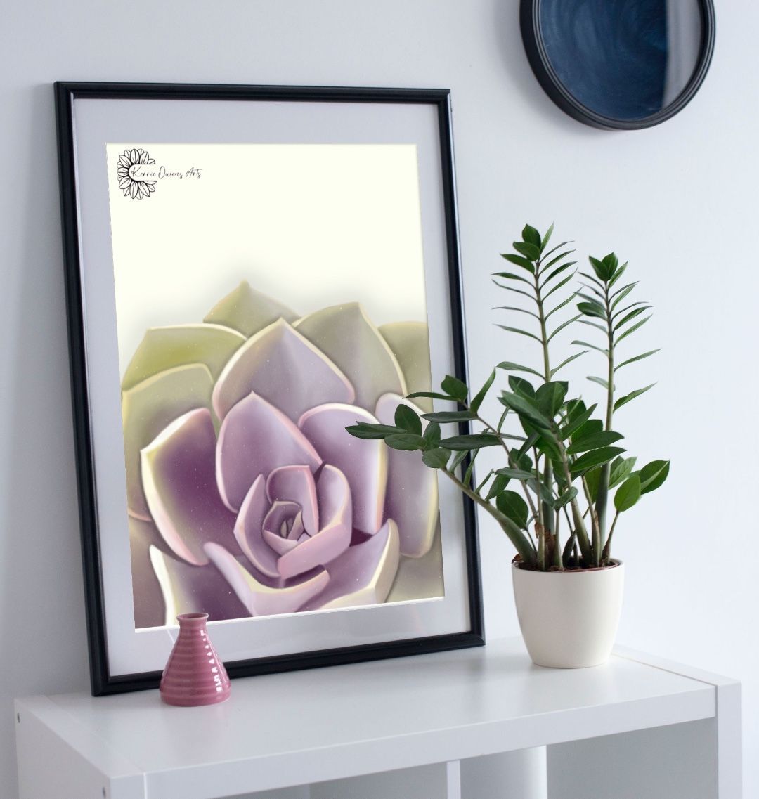 Purple and green ombré succulent poster print.