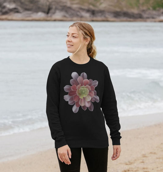 Women’s green to purple ombré succulent crewneck sweatshirt.