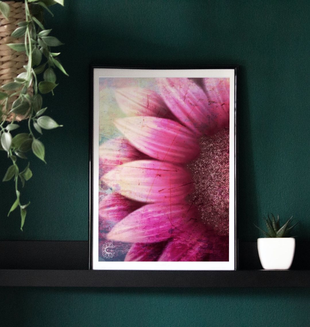 Textured pink sunflower poster print.