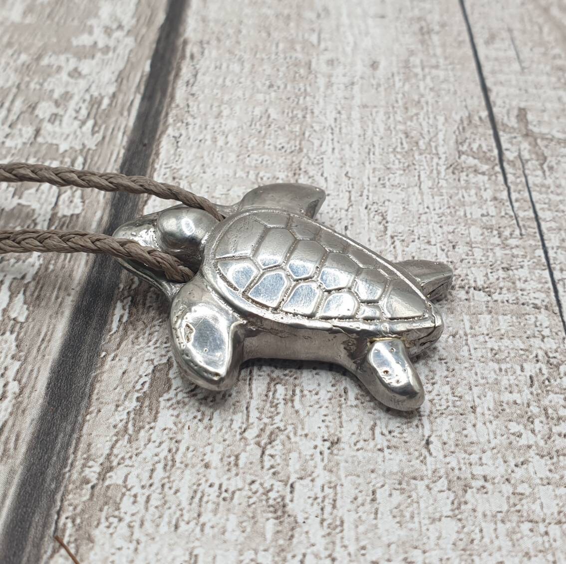 Solid pewter metal cast turtle unisex pendant.