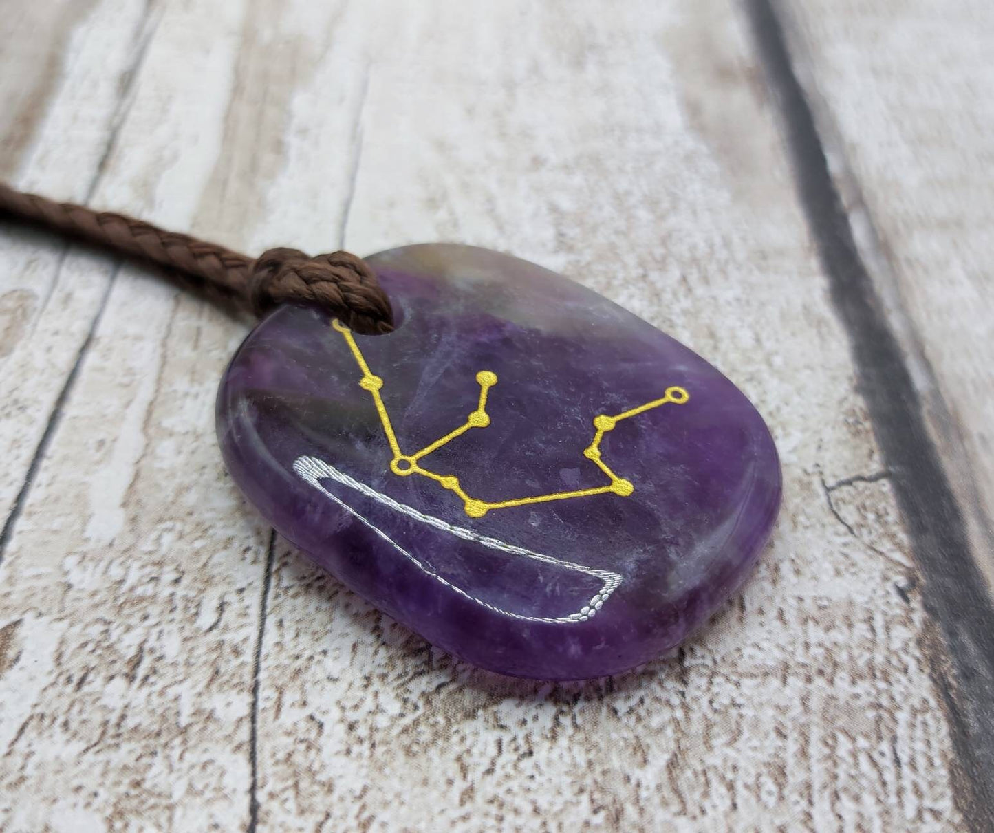 Amethyst Aquarius constellation star sign unisex pendant.