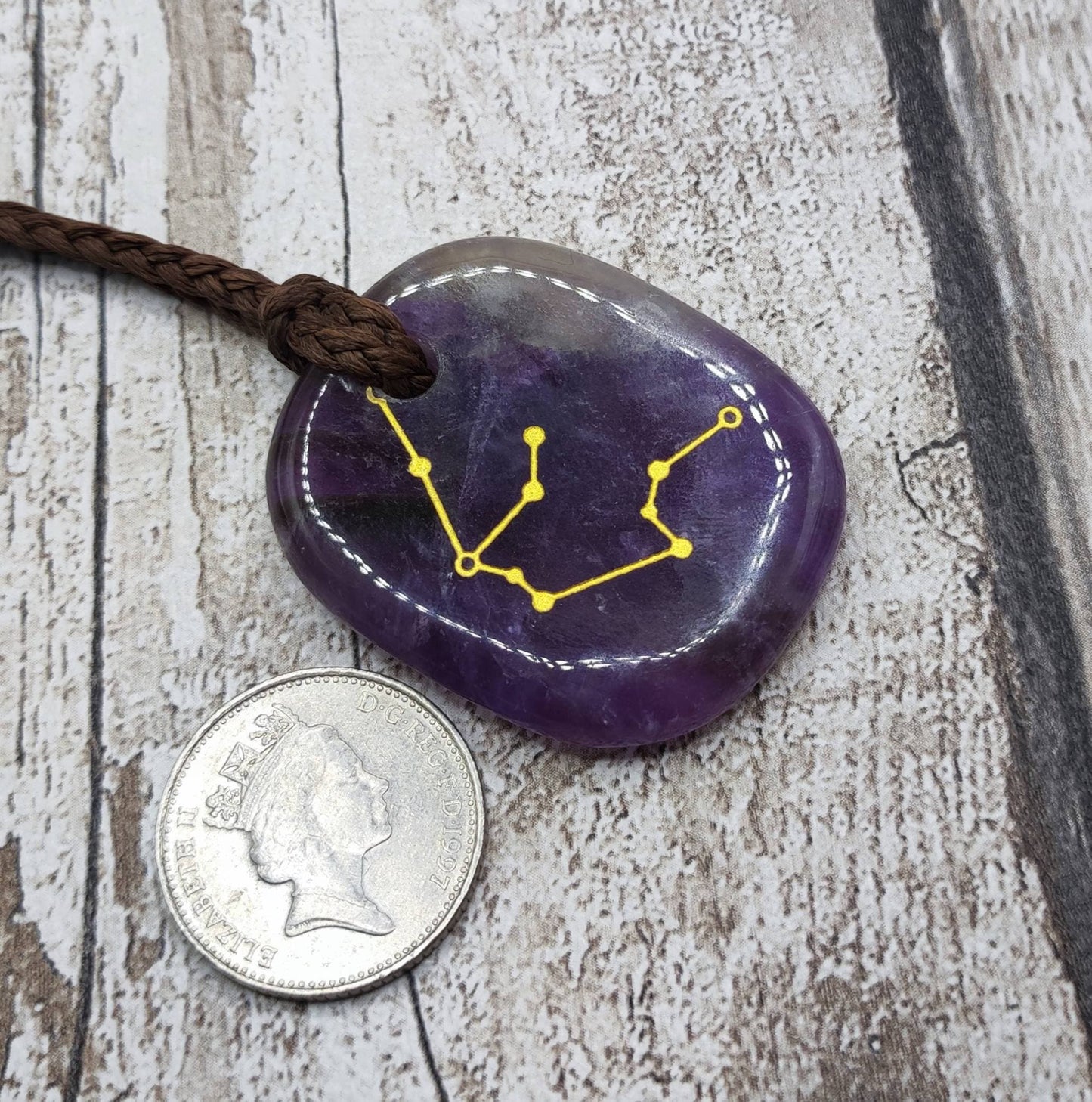 Amethyst Aquarius constellation star sign unisex pendant.