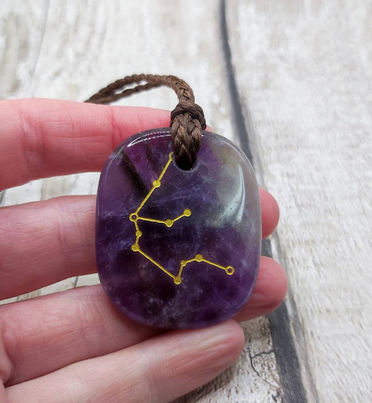 Amethyst Aquarius constellation star sign unisex pendant.